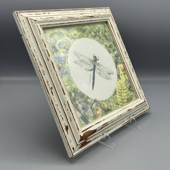 2000 Distressed Square Framed Lila Rose Dragonfly Print Cottagecore Gardens 10.5 - Picture 3 of 7